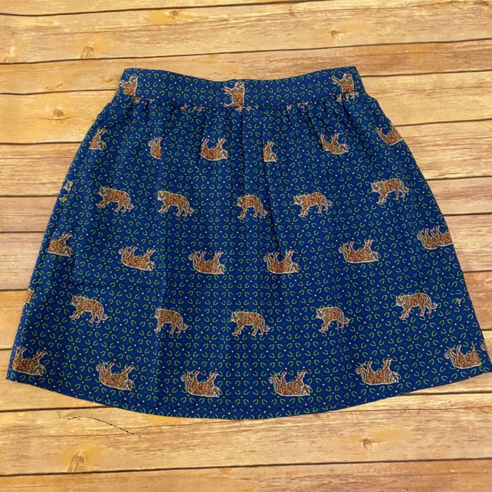 J Crew MERCANTILE Women's Bengal Tiger Print Sz.00 Blue Knee Length Skirt NWT